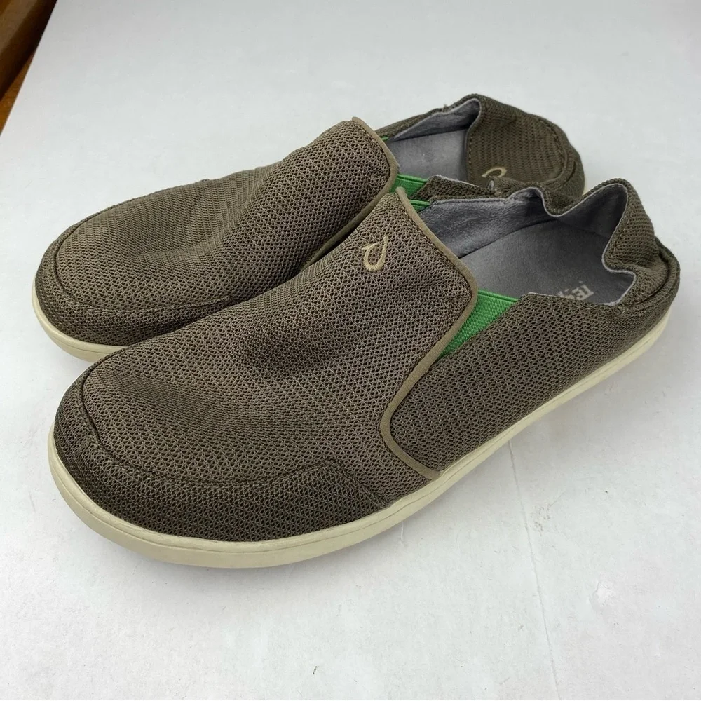 Olukai Mens 10 Brown Nohea Mesh Slip On Sneakers Foldable Heel